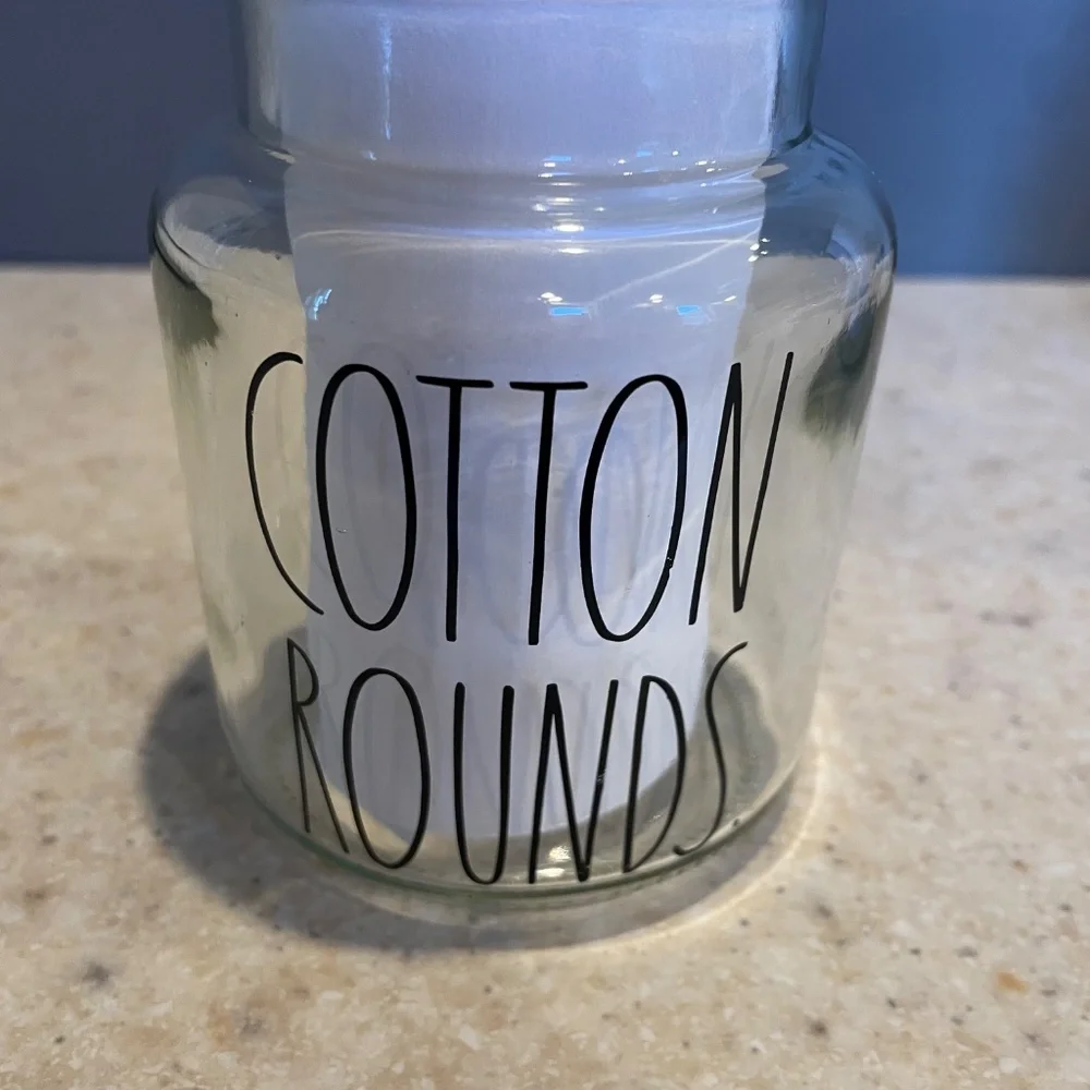 Rae Dunn Vanity Set Glass Wood Jar Containers Cotton Swabs Cotton Rounds